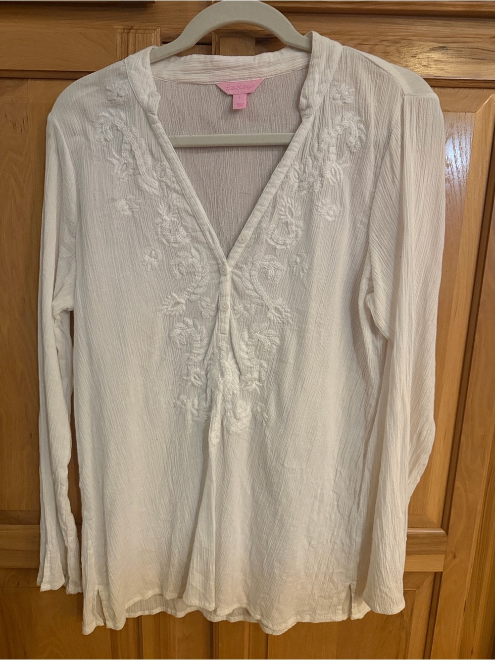 Lilly Pulitzer White Embroidered Tunic Top Size Large